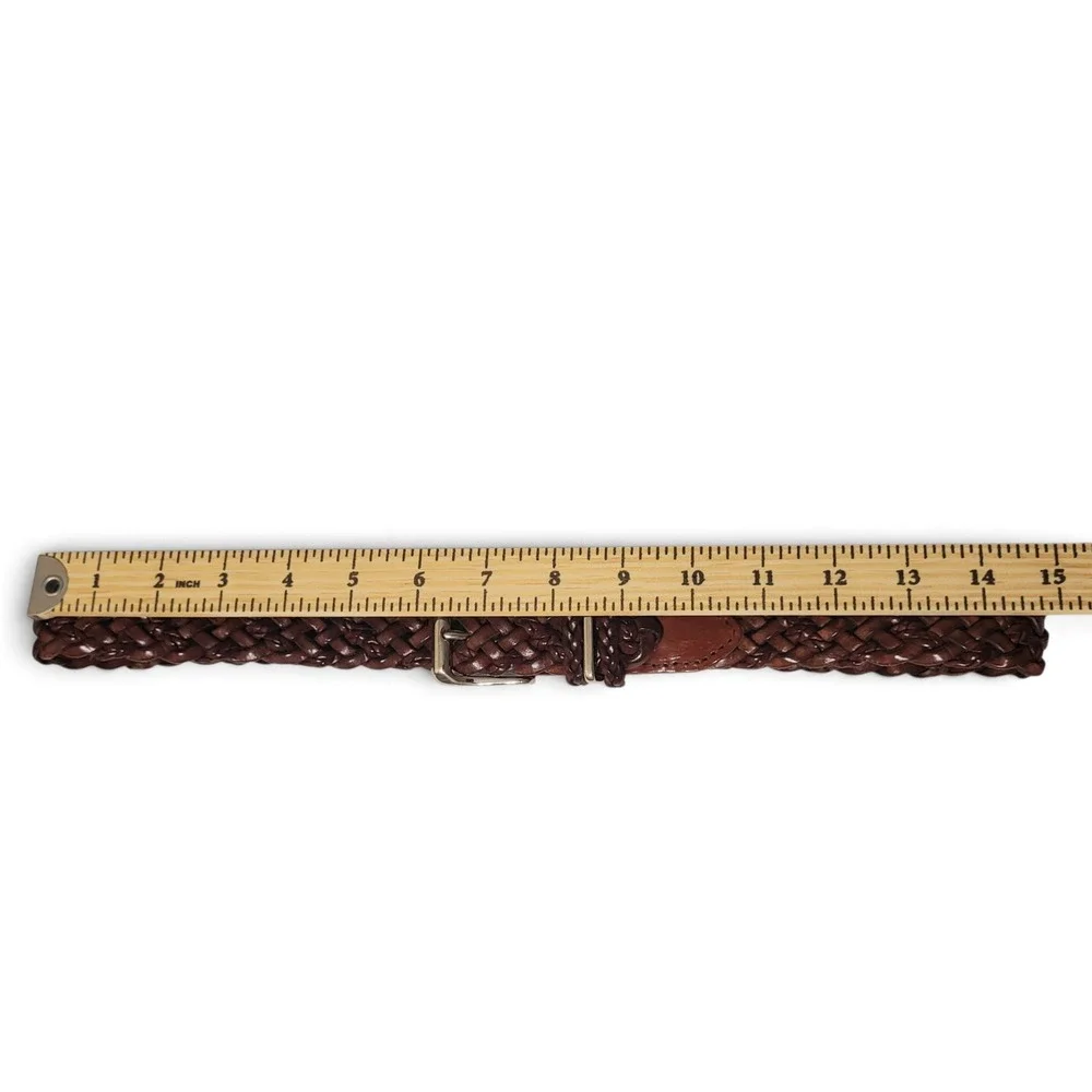 Talbots Women S Brown Braided Leather Belt Solid Brass Buckle  Equestrian Boho